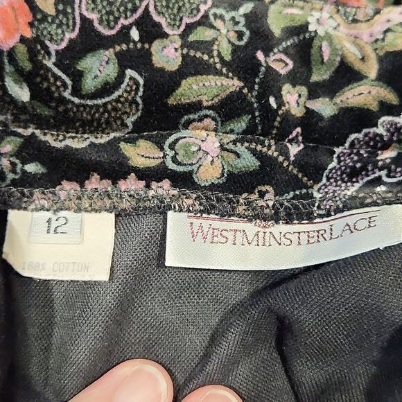Vintage Sz 12 Westminster Lace Velvet Black Floral Pleated Maxi Skirt Victorian - Picture 9 of 11